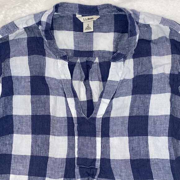 L.L. Bean Split Neck Linen Tunic Long Sleeve Plaid Top - Picture 2 of 10